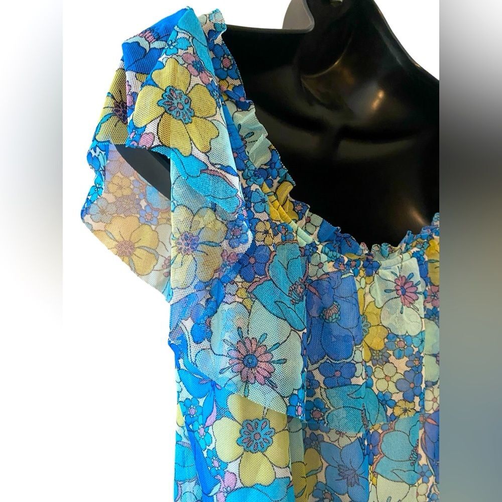 New Boho chic blue floral crop top | Bohemian off the shoulder juniors top Small - Picture 3 of 9